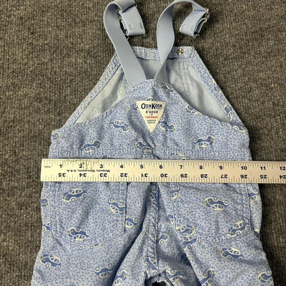 Vintage OshKosh B'gosh Overall Boys 12-18 Months Blue Car Print Seersucker USA